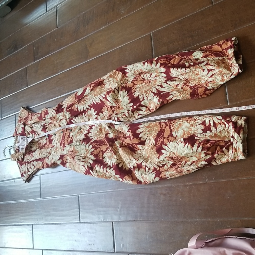 Free People Shasta Print Corduroy Shortsleeve Jumpsuit Floral Back Out Wide Leg - Picture 15 of 17